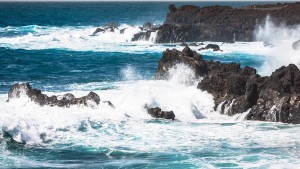 Powerful waves of Atlantic ocean near Tenerife coast focus on waves