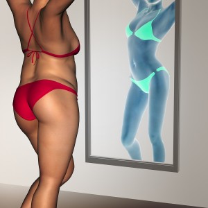 Concept or conceptual 3D woman, girl as fat, overweight vs fit healthy, skinny underweight anorexic female before and after diet over a mirror